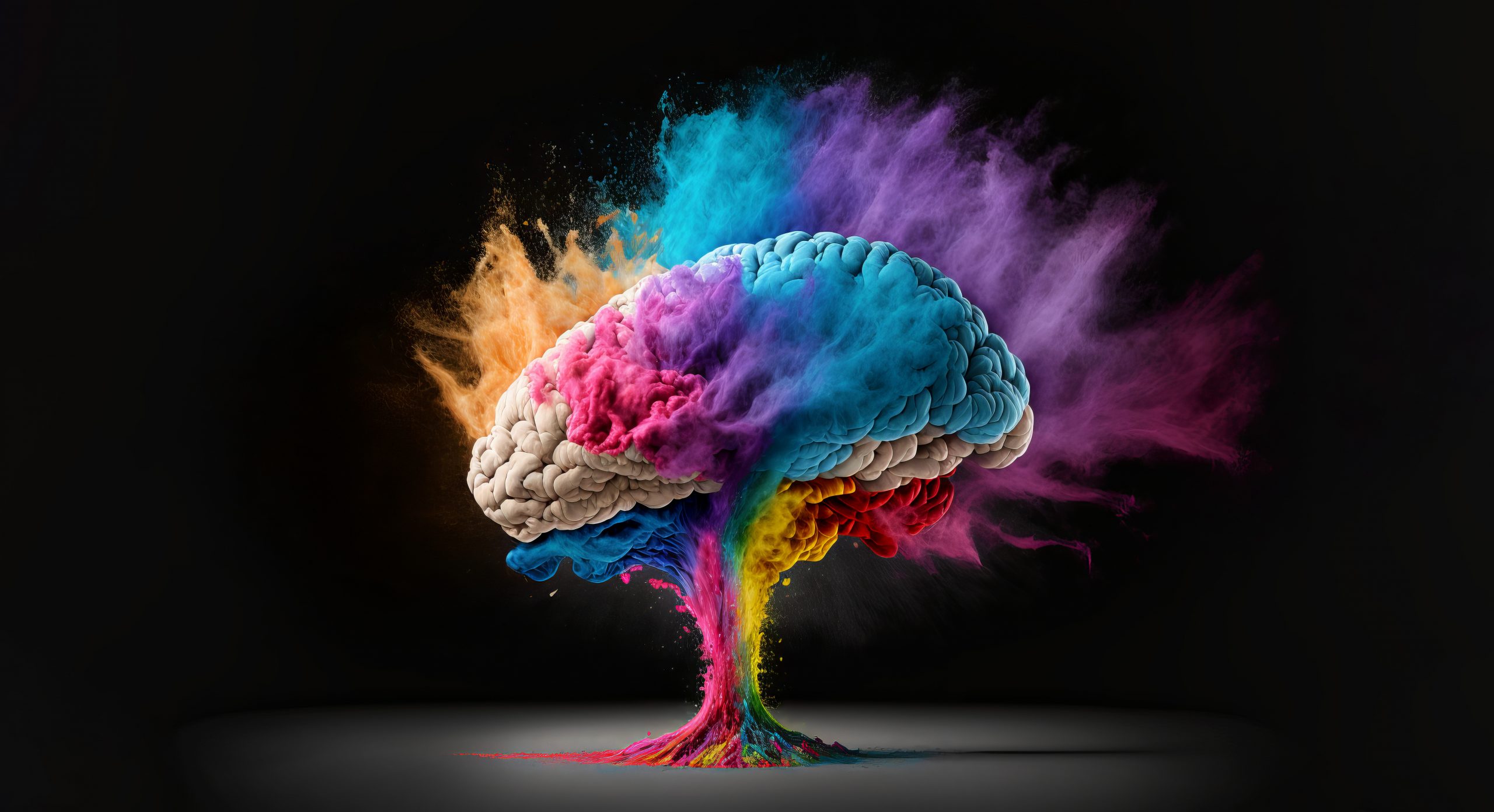 Concept art of a human brain exploding with knowledge and creativity