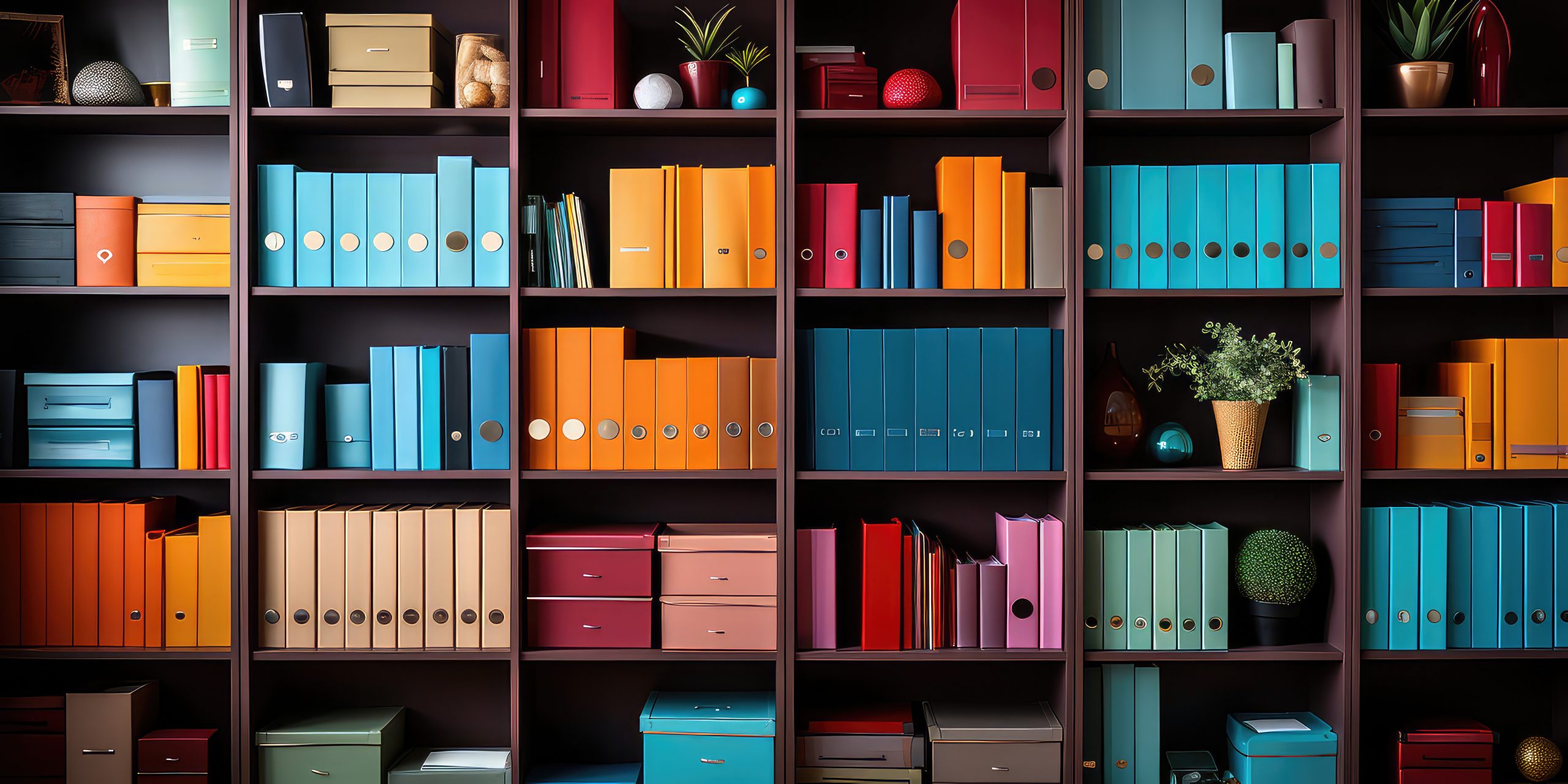 Dark shelf with colorful books