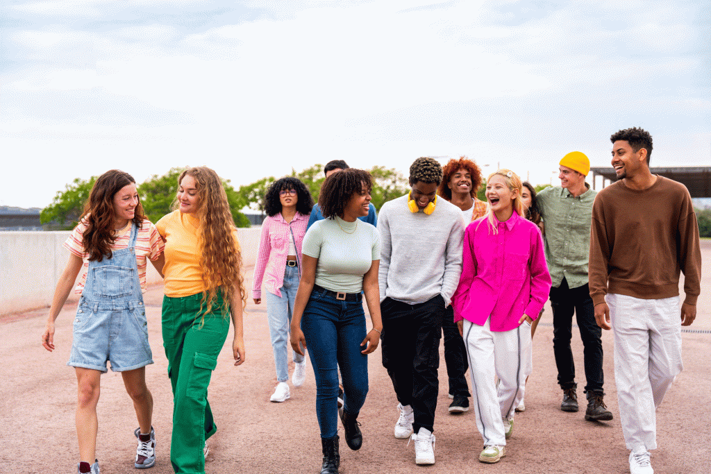 Happy group of multiethnic young students.