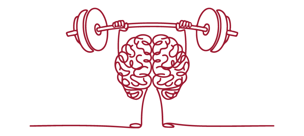 Illustration of a brain lifting a barbell weight over its head.